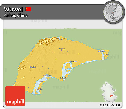 Savanna Style 3D Map of Wuwei, single color outside