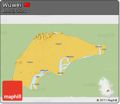 Savanna Style 3D Map of Wuwei, single color outside