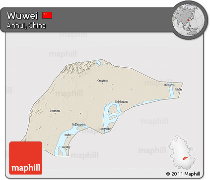 Shaded Relief 3D Map of Wuwei, cropped outside