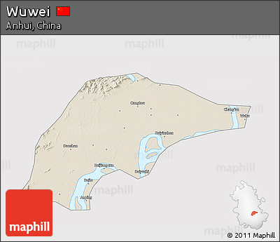 Shaded Relief 3D Map of Wuwei, cropped outside