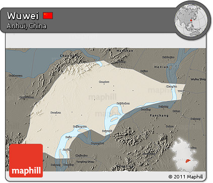 Shaded Relief 3D Map of Wuwei, darken