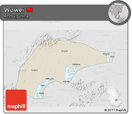 Shaded Relief 3D Map of Wuwei, lighten, desaturated