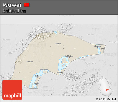 Shaded Relief 3D Map of Wuwei, lighten, desaturated