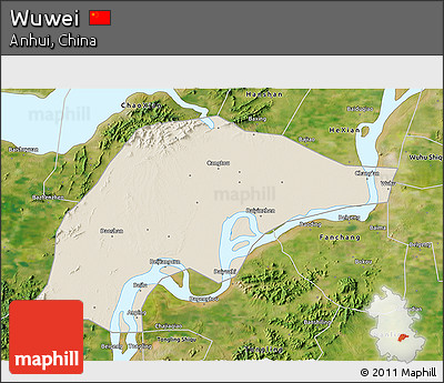 Shaded Relief 3D Map of Wuwei, satellite outside