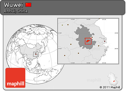 Blank Location Map of Wuwei, highlighted country, highlighted parent region