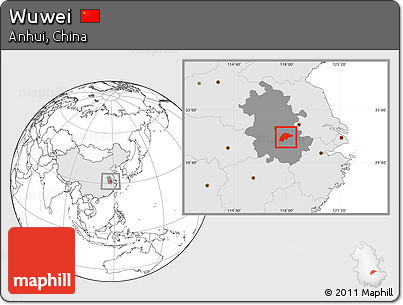 Blank Location Map of Wuwei, highlighted country, highlighted parent region