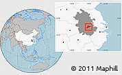 Gray Location Map of Wuwei, highlighted country, highlighted parent region, hill shading
