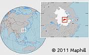 Gray Location Map of Wuwei, highlighted parent region, hill shading