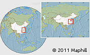 Savanna Style Location Map of Wuwei, highlighted country, within the entire country, hill shading