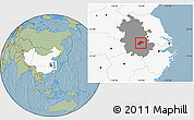 Savanna Style Location Map of Wuwei, highlighted country, highlighted parent region, hill shading
