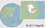Savanna Style Location Map of Wuwei, highlighted parent region, hill shading