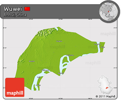 Physical Map of Wuwei, cropped outside