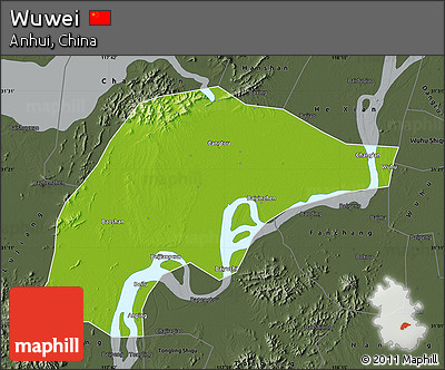 Physical Map of Wuwei, darken, semi-desaturated