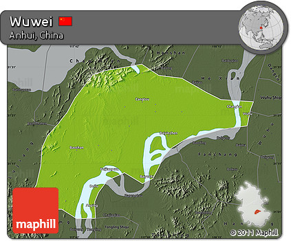 Physical Map of Wuwei, darken, semi-desaturated