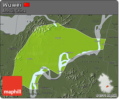 Physical Map of Wuwei, darken, semi-desaturated