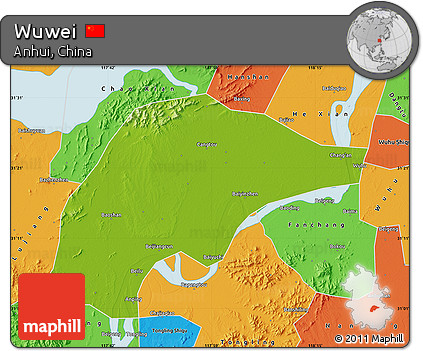 Physical Map of Wuwei, political outside