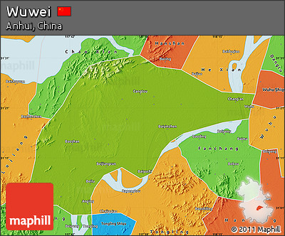 Physical Map of Wuwei, political outside