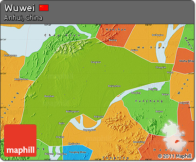 Physical Map of Wuwei, political outside