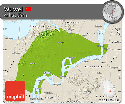 Physical Map of Wuwei, shaded relief outside