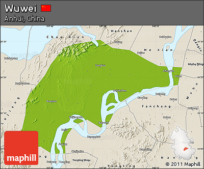Physical Map of Wuwei, shaded relief outside
