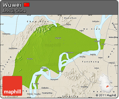 Physical Map of Wuwei, shaded relief outside