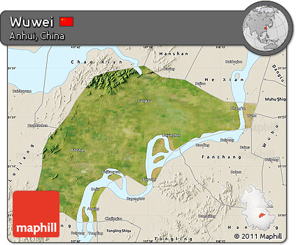 Satellite Map of Wuwei, shaded relief outside