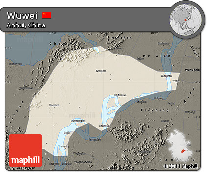 Shaded Relief Map of Wuwei, darken