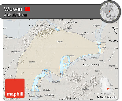 Shaded Relief Map of Wuwei, semi-desaturated