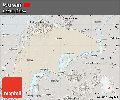 Shaded Relief Map of Wuwei, semi-desaturated
