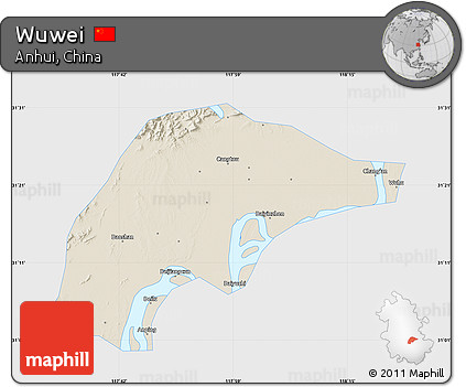 Shaded Relief Map of Wuwei, single color outside