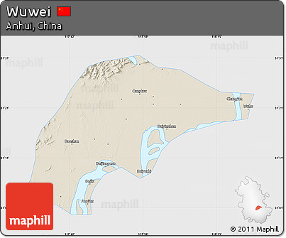 Shaded Relief Map of Wuwei, single color outside