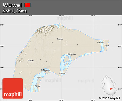 Shaded Relief Map of Wuwei, single color outside