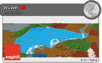 Political Panoramic Map of Wuwei, darken