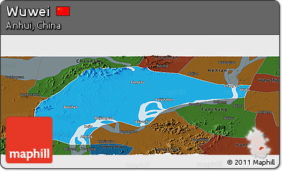 Political Panoramic Map of Wuwei, darken