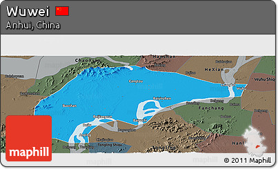 Political Panoramic Map of Wuwei, darken, semi-desaturated