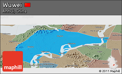 Political Panoramic Map of Wuwei, semi-desaturated