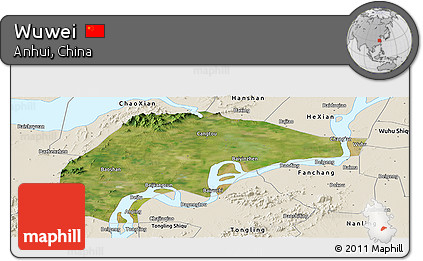 Satellite Panoramic Map of Wuwei, shaded relief outside