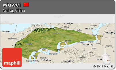 Satellite Panoramic Map of Wuwei, shaded relief outside