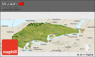 Satellite Panoramic Map of Wuwei, shaded relief outside