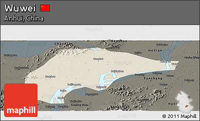 Shaded Relief Panoramic Map of Wuwei, darken