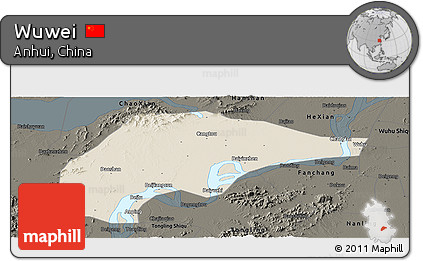 Shaded Relief Panoramic Map of Wuwei, darken