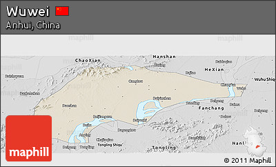 Shaded Relief Panoramic Map of Wuwei, desaturated
