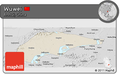 Shaded Relief Panoramic Map of Wuwei, desaturated
