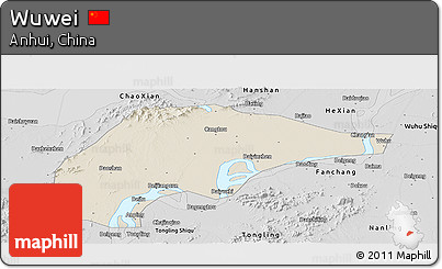 Shaded Relief Panoramic Map of Wuwei, desaturated