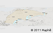Shaded Relief Panoramic Map of Wuwei, lighten, semi-desaturated