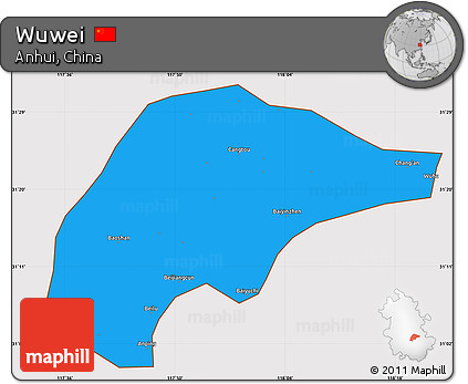 Political Simple Map of Wuwei, cropped outside