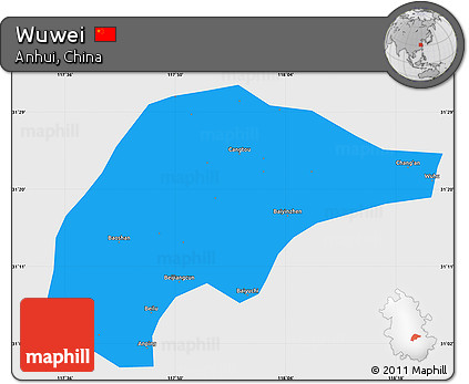 Political Simple Map of Wuwei, single color outside