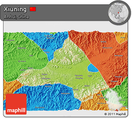 Physical 3D Map of Xiuning, political outside