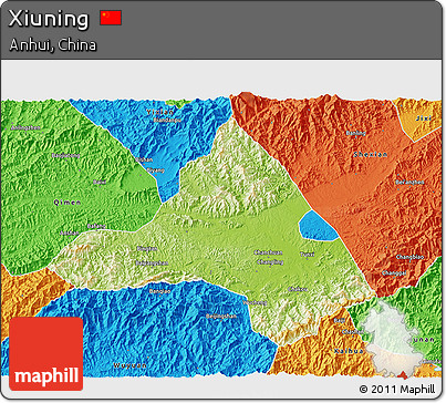 Physical 3D Map of Xiuning, political outside