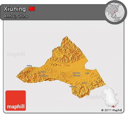 Political 3D Map of Xiuning, single color outside